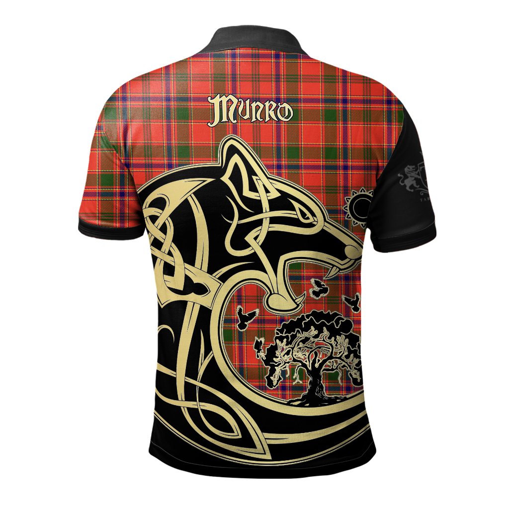 Clan Munro Modern Tartan Polo Shirt Viking Wolf AV79 Munro Modern Tartan Tartan Polo   
