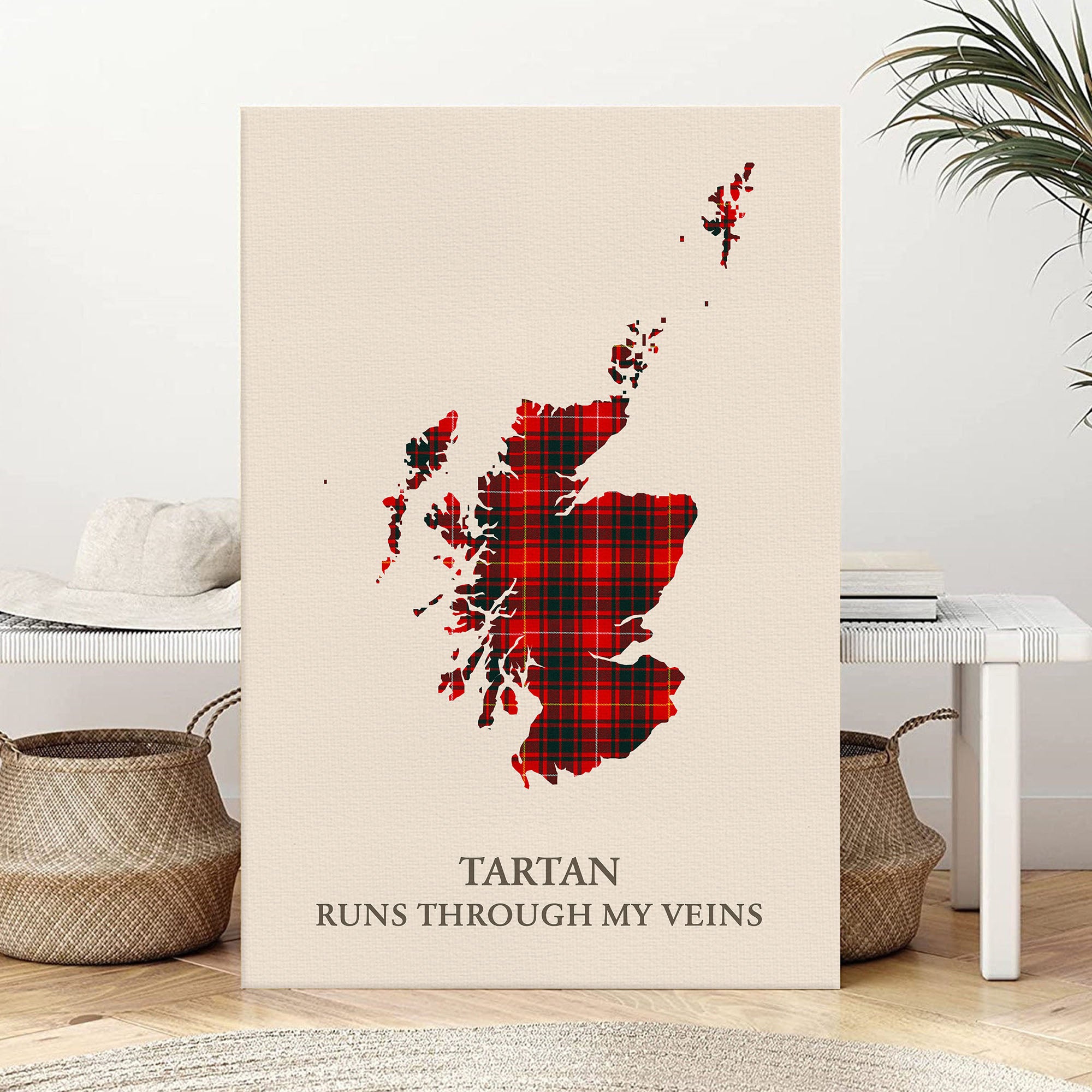 Clan Munro Modern 1 Tartan Scotland Map Canvas “Tartan Runs Through My Veins” Wall Art XE18
