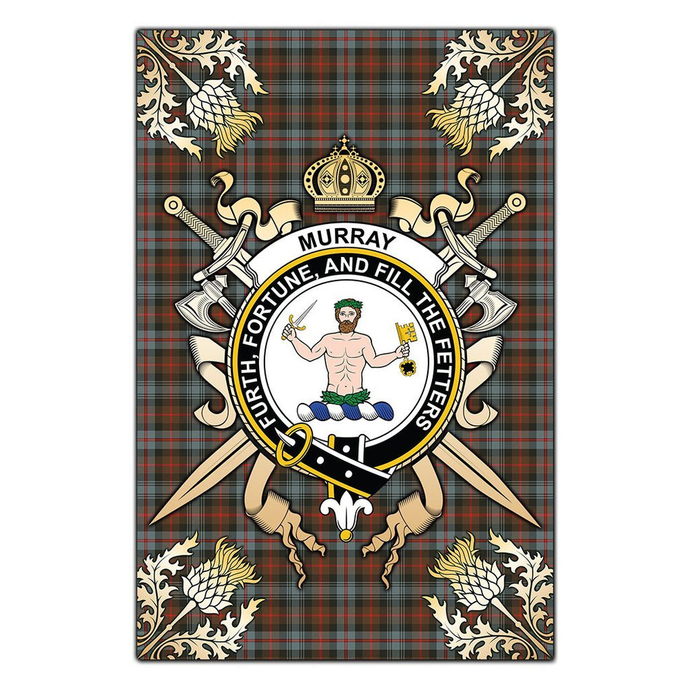 Clan Murray of Atholl Weathered Tartan Crest Black Garden Flag  - Gold Thistle  AZ28 Clan Murray Tartan Today   