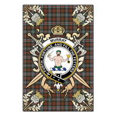 Clan Murray of Atholl Weathered Tartan Crest Black Garden Flag  - Gold Thistle  AZ28 Clan Murray Tartan Today   