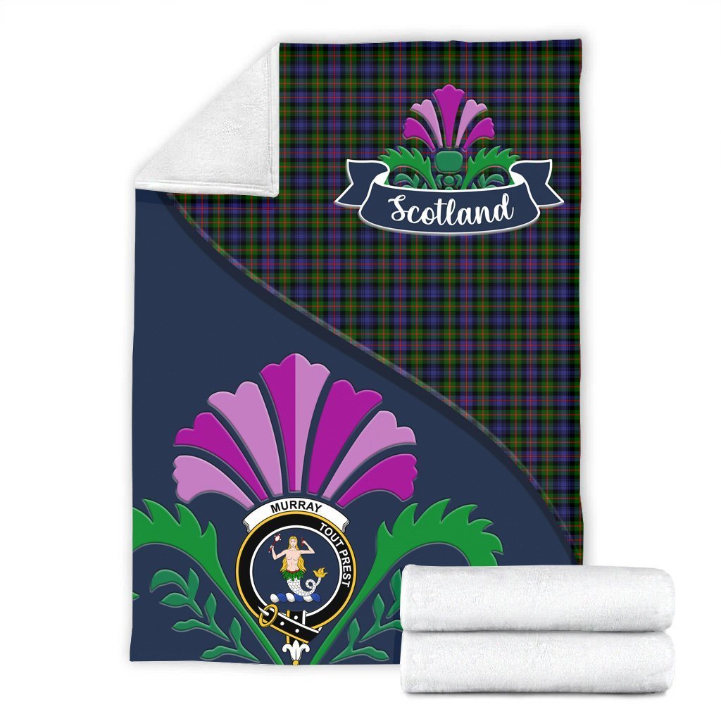 Clan Murray (of Dysart) Tartan Crest Premium Blanket Thistle Style LN99 Clan Murray Tartan Today   