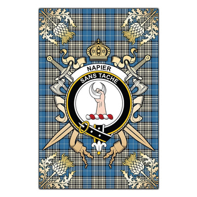 Clan Napier Ancient Tartan Crest Black Garden Flag - Gold Thistle PT13