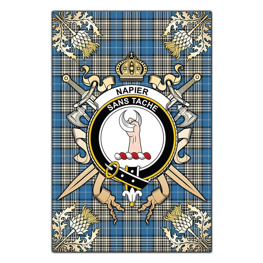 Clan Napier Ancient Tartan Crest Black Garden Flag  - Gold Thistle  PT13 Clan Napier Tartan Today   