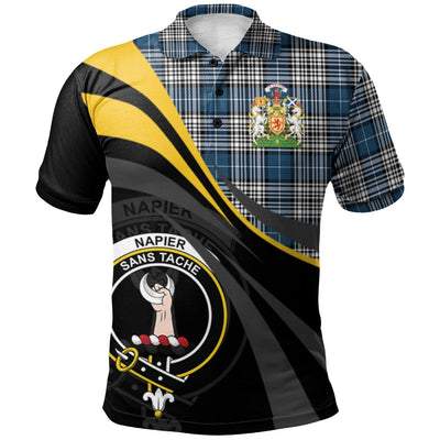 Clan Napier Modern Tartan Polo Shirt - Royal Coat Of Arms Style