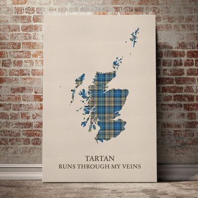 Clan Napier Ancient Tartan Scotland Map Canvas “Tartan Runs Through My Veins” Wall Art SW11