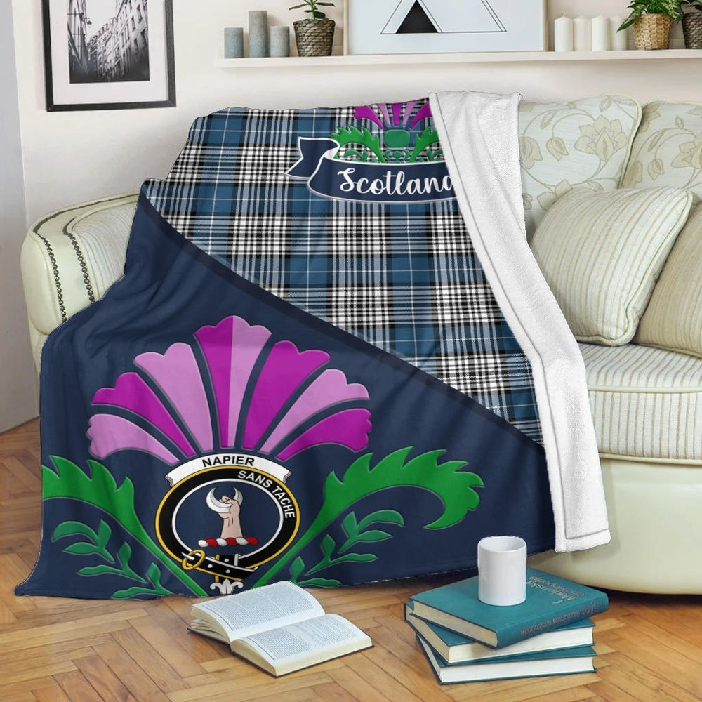 Clan Napier Tartan Crest Premium Blanket Thistle Style QV41 Clan Napier Tartan Today   
