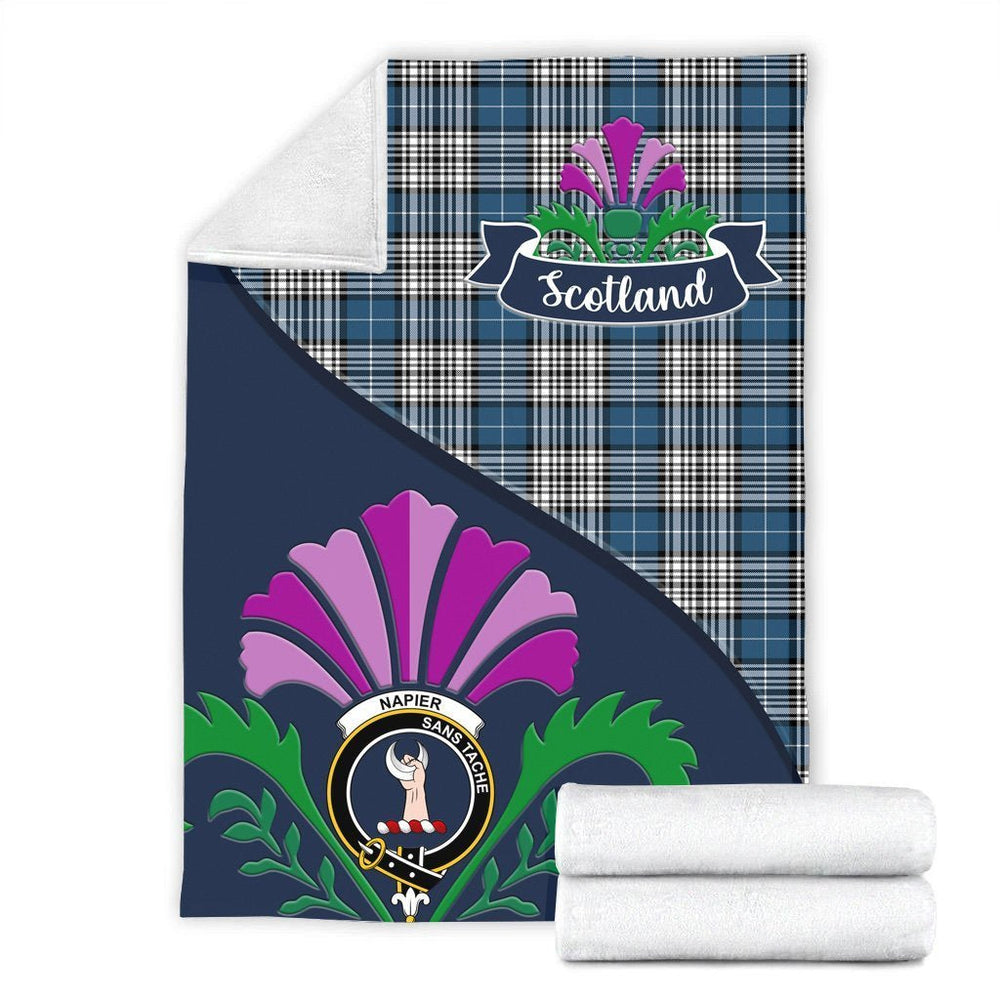 Clan Napier Tartan Crest Premium Blanket Thistle Style QV41 Clan Napier Tartan Today   