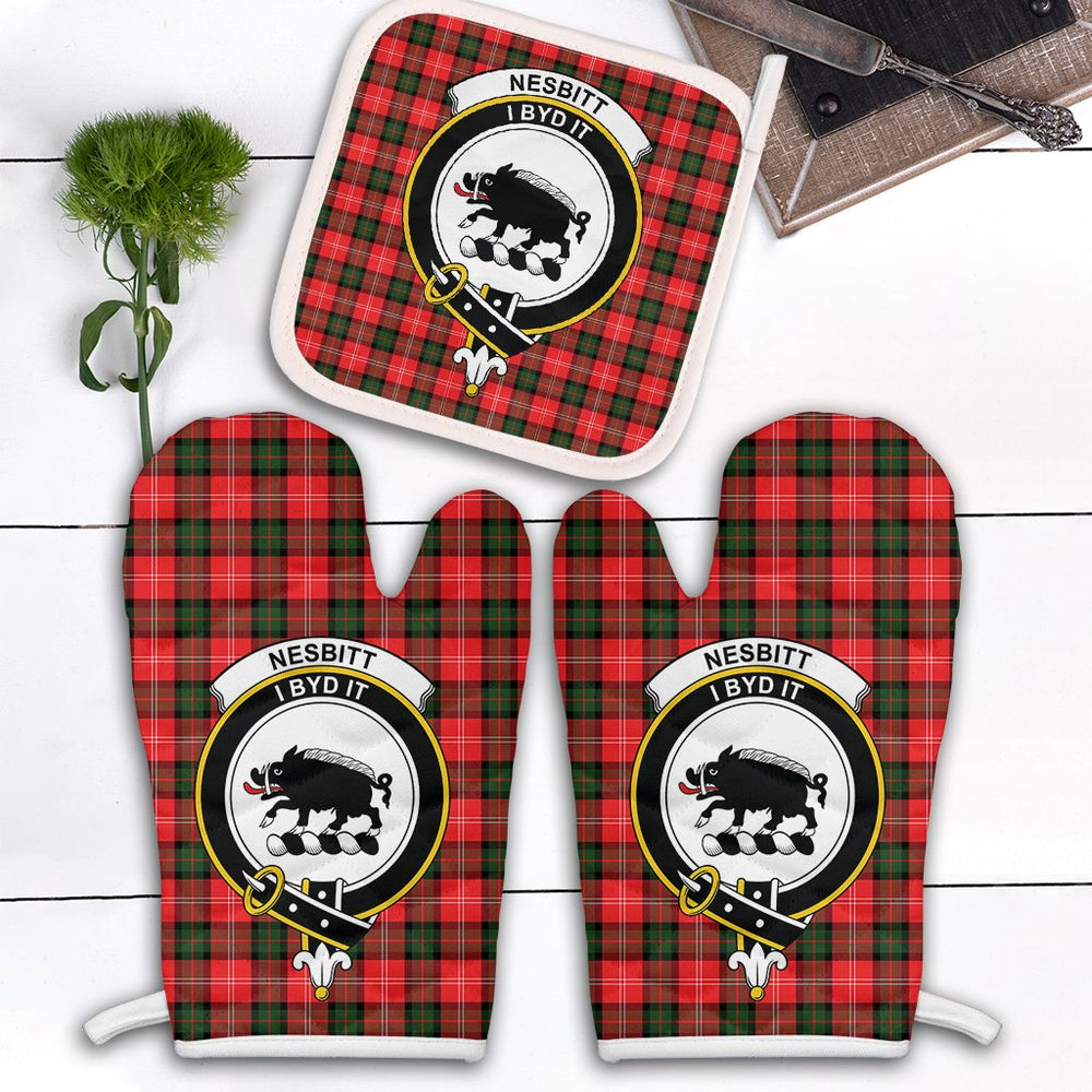 Clan Nesbitt Modern Tartan Crest Oven Mitt And Pot Holder (2 Oven Mitts + 1 Pot Holder) ZQ88 Clan Nesbitt Tartan Today   