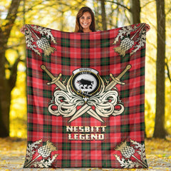 Clan Nesbitt Modern Tartan Gold Courage Symbol Blanket AB19 Clan Nesbitt Tartan Today   