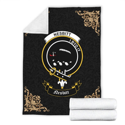Clan Nesbitt (or Nisbet) Crest Tartan Premium Blanket Black