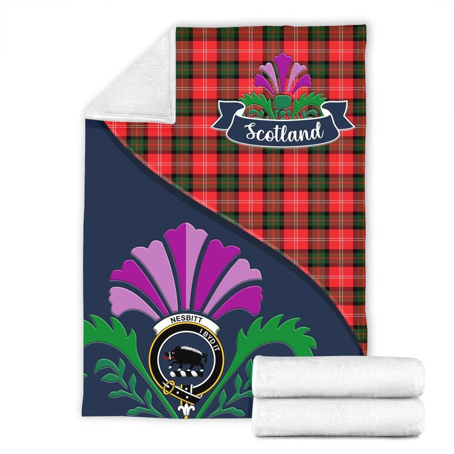 Clan Nesbitt Tartan Crest Premium Blanket Thistle Style