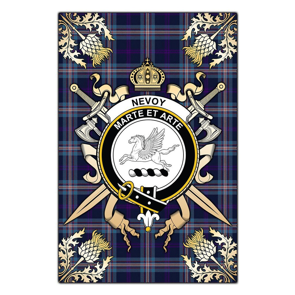 Clan Nevoy Tartan Crest Black Garden Flag  - Gold Thistle  ES67 Clan Nevoy Tartan Today   