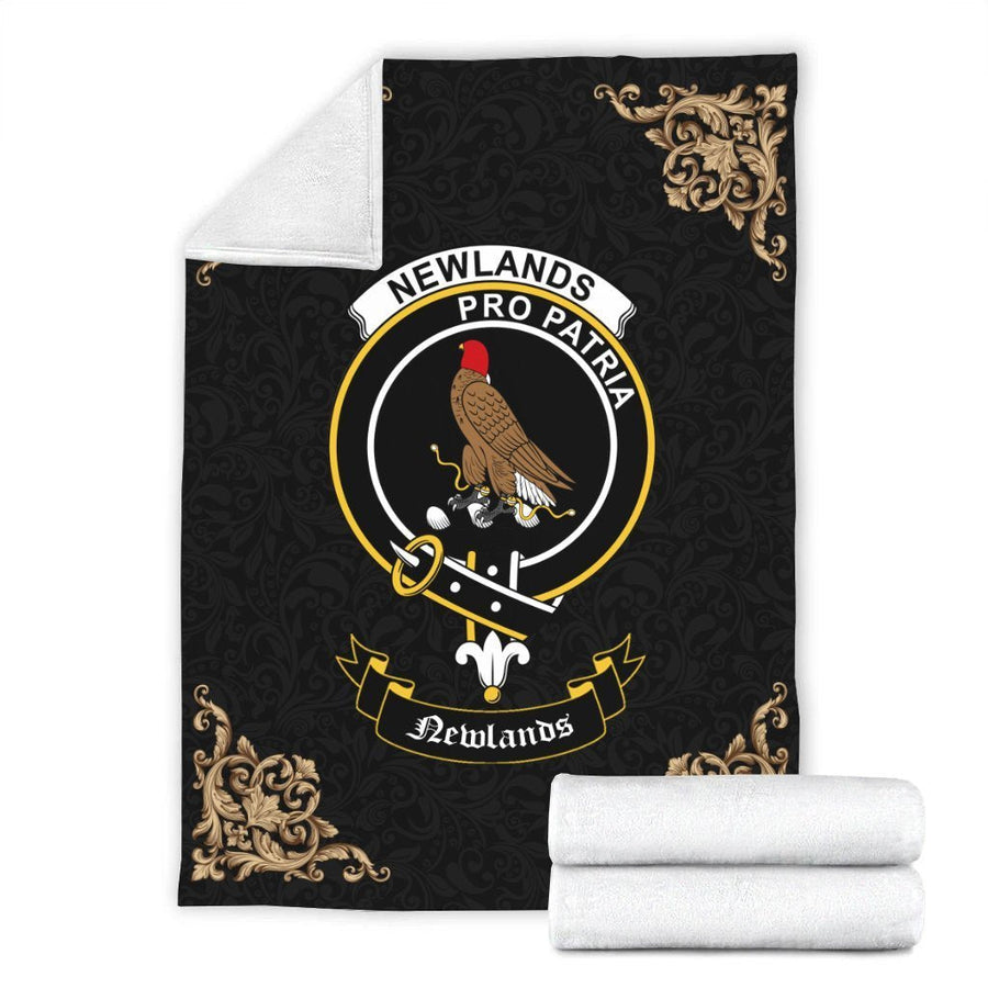 Clan Newlands Crest Tartan Premium Blanket Black