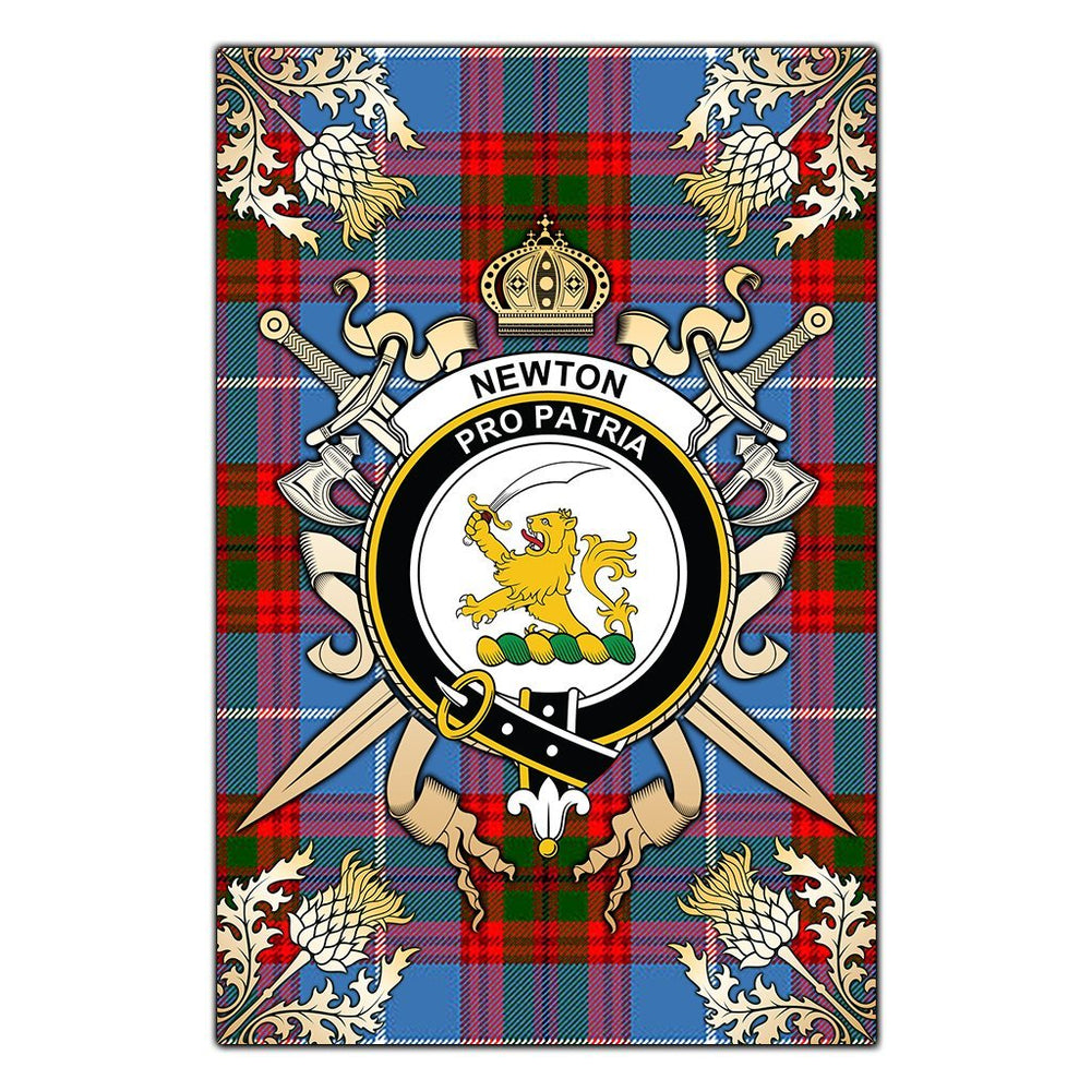 Clan Newton Tartan Crest Black Garden Flag  - Gold Thistle  SX72 Clan Newton Tartan Today   
