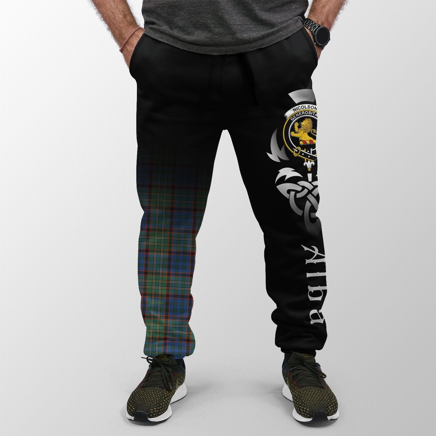 Clan Nicolson Hunting Ancient Tartan Crest Jogger Sweatpants  Alba Celtic Style DR25 Clan Nicolson Tartan Today   