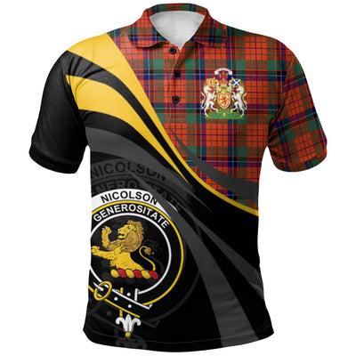 Clan Nicolson Ancient Tartan Polo Shirt - Royal Coat Of Arms Style
