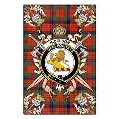 Clan Nicolson Ancient Tartan Crest Black Garden Flag  - Gold Thistle  MF71 Clan Nicolson Tartan Today   