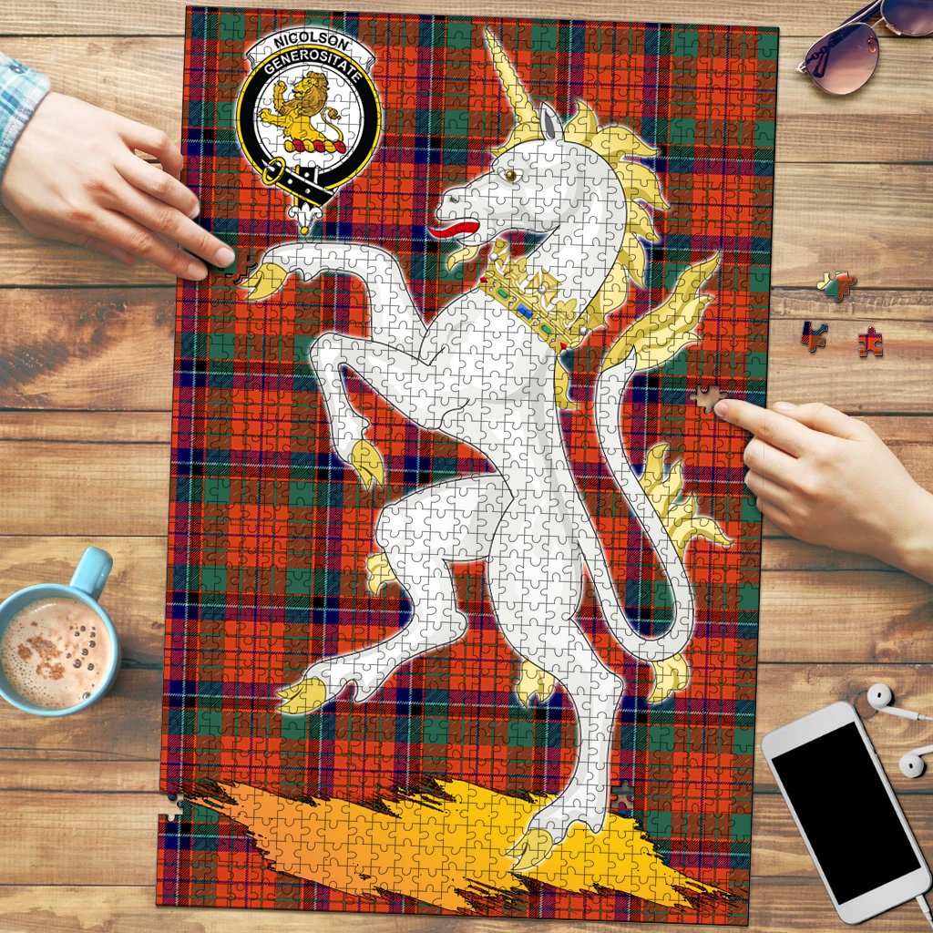 Clan Nicolson Ancient Tartan Crest Unicorn Scotland Jigsaw Puzzles Gift For Family DT99 Clan Nicolson Tartan Today   