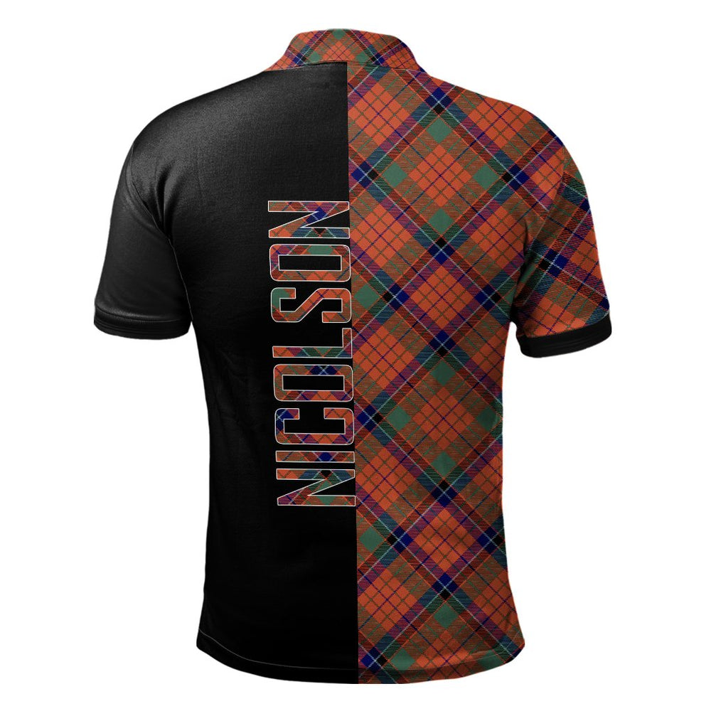 Clan Nicolson Ancient Tartan Polo Shirt Half of Me - Cross Style KQ13 Nicolson Ancient Tartan Tartan Polo   