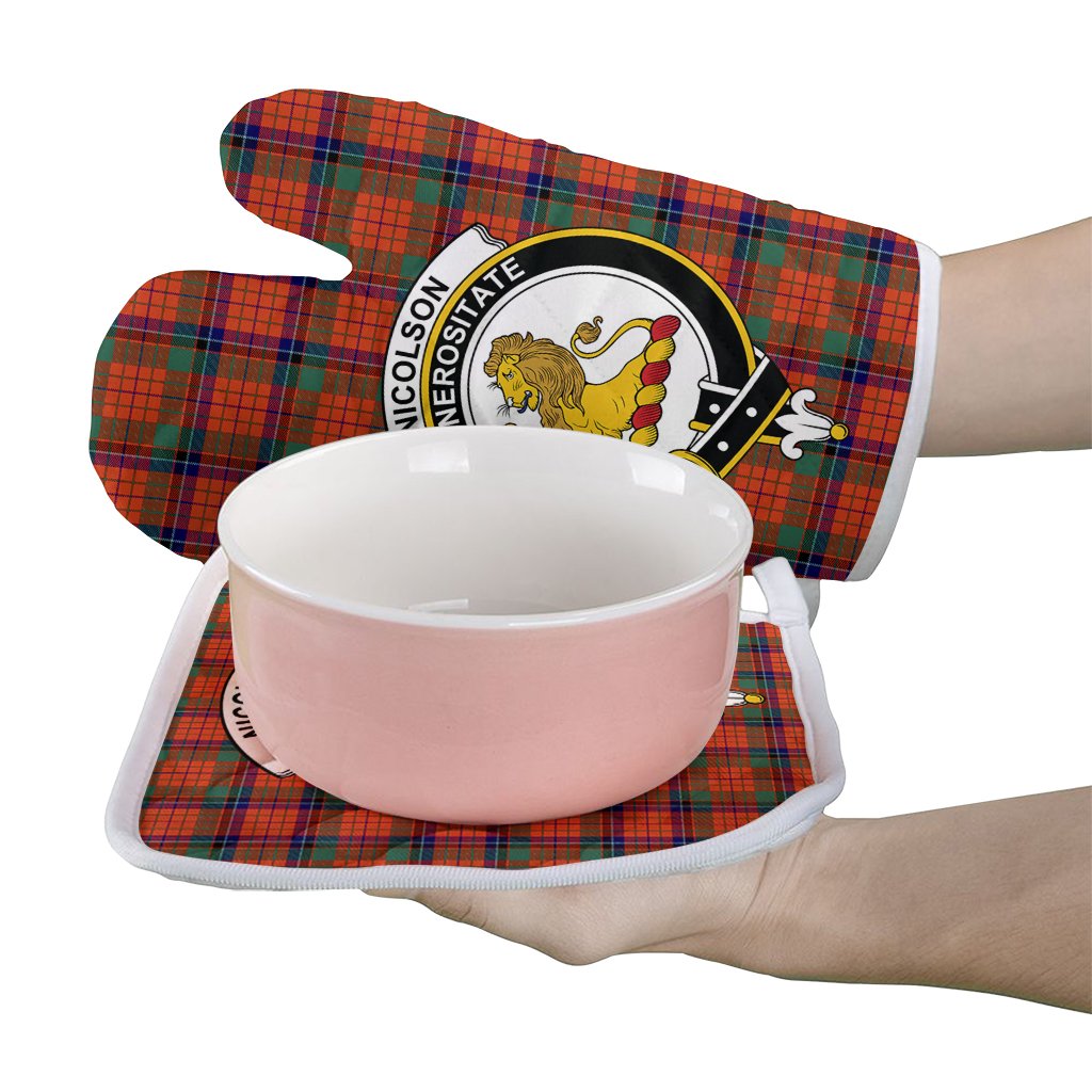 Clan Nicolson Ancient Tartan Crest Oven Mitt And Pot Holder (2 Oven Mitts + 1 Pot Holder) JH49 Clan Nicolson Tartan Today   