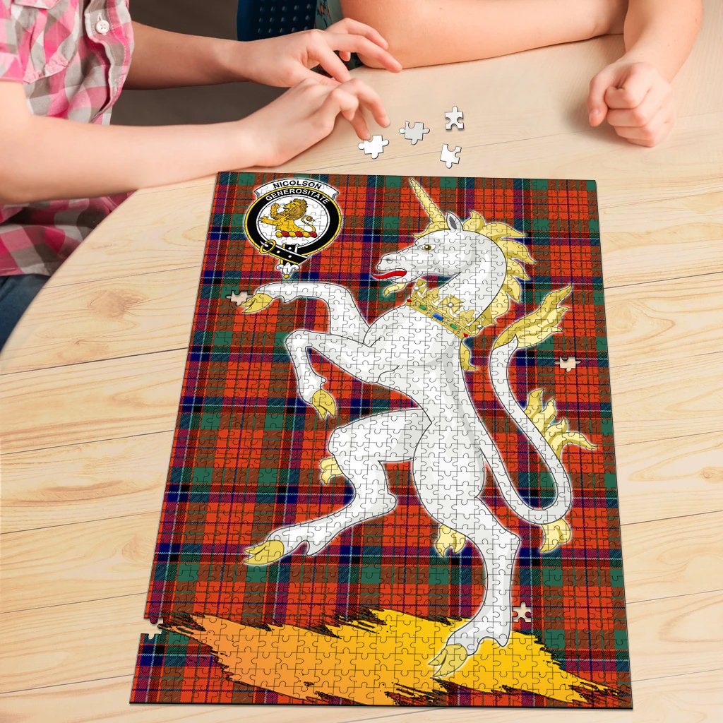 Clan Nicolson Ancient Tartan Crest Unicorn Scotland Jigsaw Puzzles Gift For Family DT99 Clan Nicolson Tartan Today   