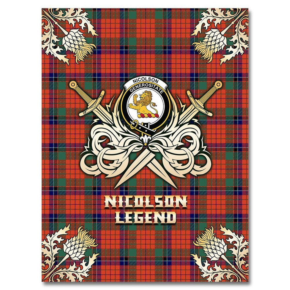 Clan Nicolson Ancient Tartan Gold Courage Symbol Blanket HO88 Clan Nicolson Tartan Today   