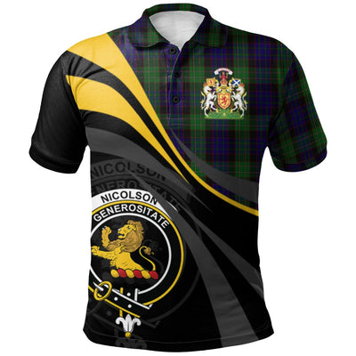 Clan Nicolson Green Hunting Tartan Polo Shirt - Royal Coat Of Arms Style
