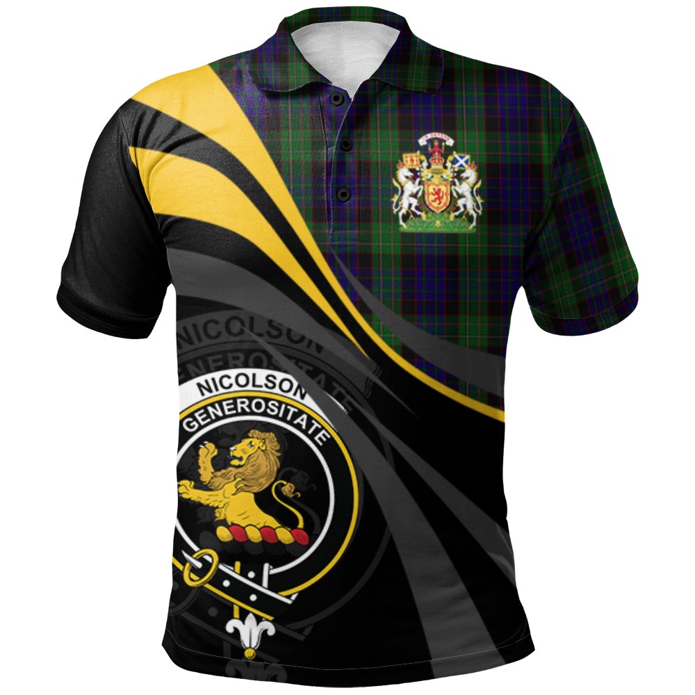 Clan Nicolson Green Hunting Tartan Polo Shirt - Royal Coat Of Arms Style WW38 Nicolson Green Hunting Tartan Tartan Polo   
