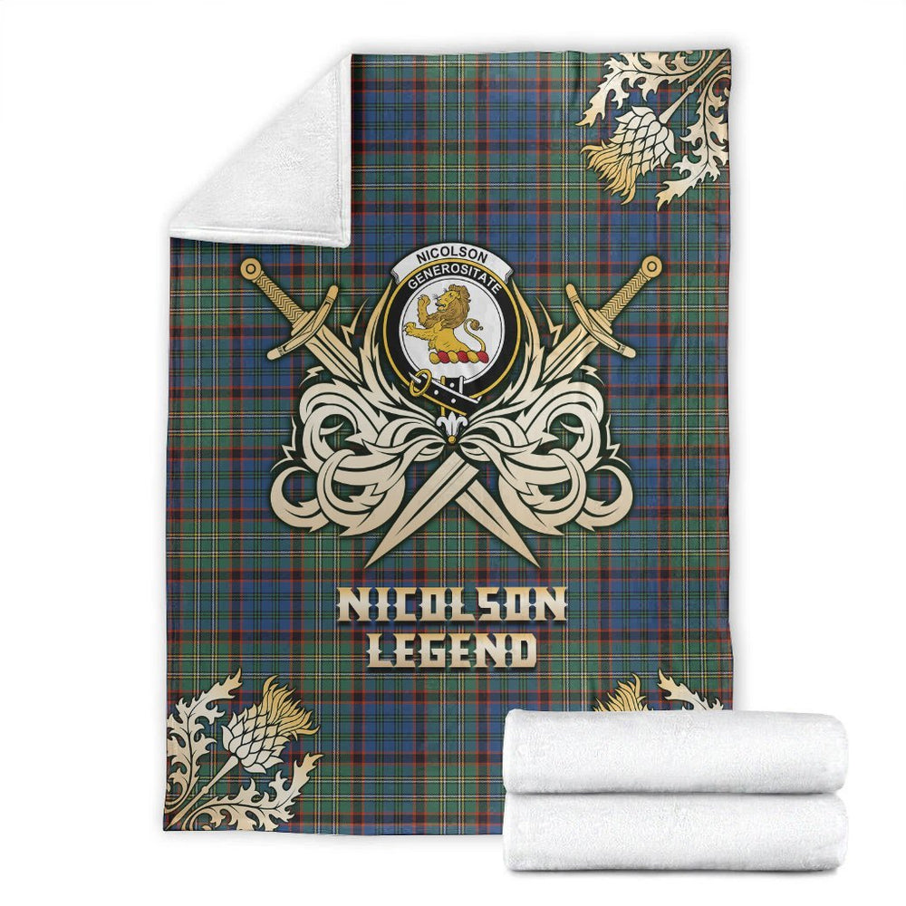 Clan Nicolson Hunting Ancient Tartan Gold Courage Symbol Blanket LK32 Clan Nicolson Tartan Today   