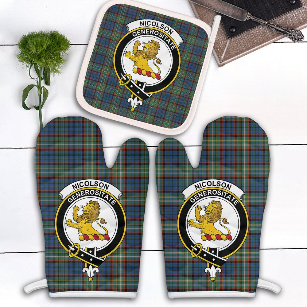 Clan Nicolson Hunting Ancient Tartan Crest Oven Mitt And Pot Holder (2 Oven Mitts + 1 Pot Holder) TP77 Clan Nicolson Tartan Today   