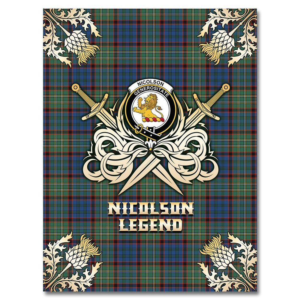 Clan Nicolson Hunting Ancient Tartan Gold Courage Symbol Blanket LK32 Clan Nicolson Tartan Today   