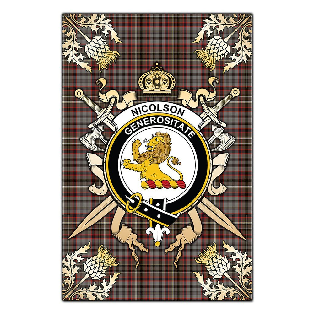Clan Nicolson Hunting Weathered Tartan Crest Black Garden Flag  - Gold Thistle  FC72 Clan Nicolson Tartan Today   