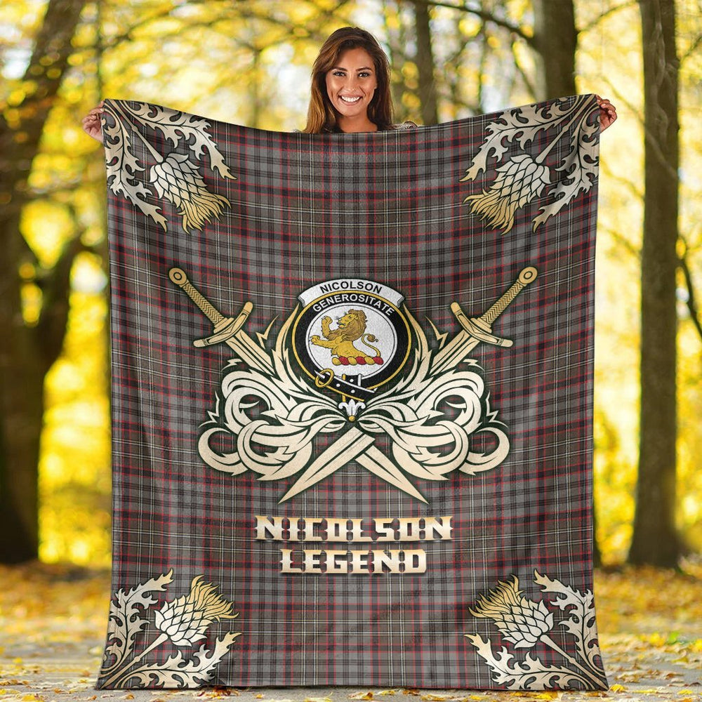 Clan Nicolson Hunting Weathered Tartan Gold Courage Symbol Blanket KJ60 Clan Nicolson Tartan Today   