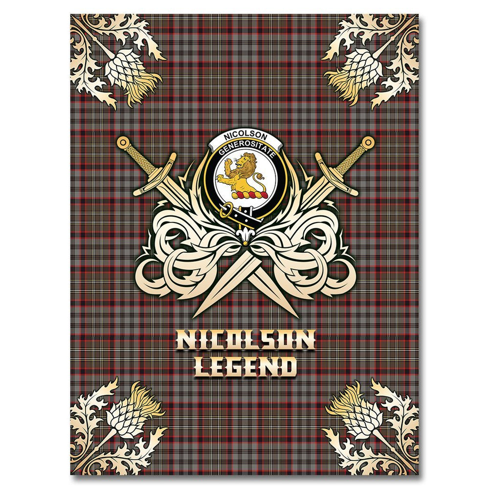 Clan Nicolson Hunting Weathered Tartan Gold Courage Symbol Blanket KJ60 Clan Nicolson Tartan Today   
