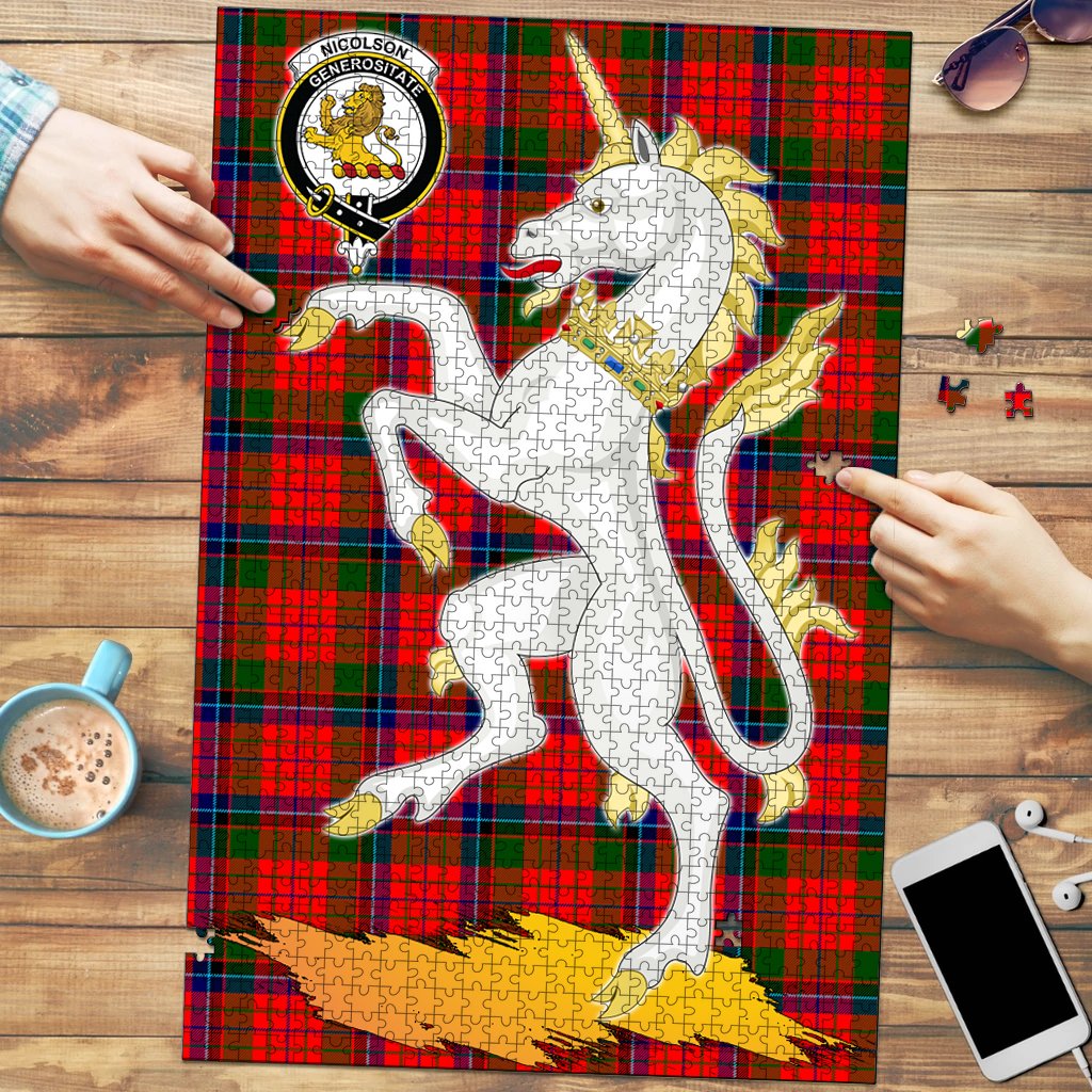 Clan Nicolson Modern Tartan Crest Unicorn Scotland Jigsaw Puzzles Gift For Family XO34 Clan Nicolson Tartan Today   