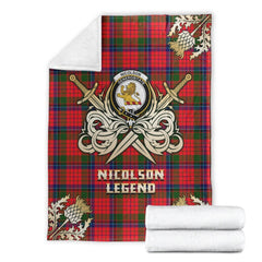 Clan Nicolson Modern Tartan Gold Courage Symbol Blanket JH36 Clan Nicolson Tartan Today   