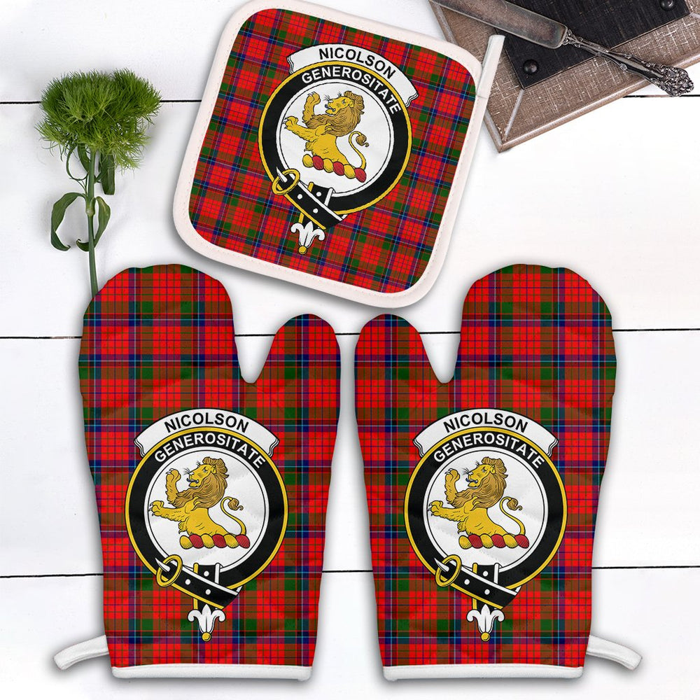 Clan Nicolson Modern Tartan Crest Oven Mitt And Pot Holder (2 Oven Mitts + 1 Pot Holder) JO15 Clan Nicolson Tartan Today   