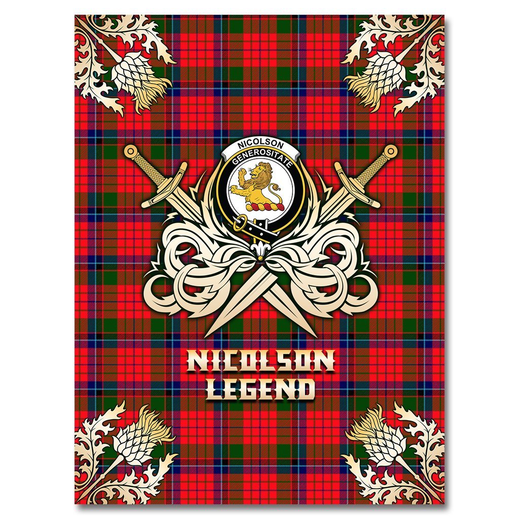 Clan Nicolson Modern Tartan Gold Courage Symbol Blanket JH36 Clan Nicolson Tartan Today   