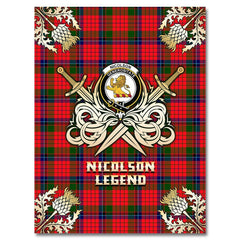 Clan Nicolson Modern Tartan Gold Courage Symbol Blanket JH36 Clan Nicolson Tartan Today   
