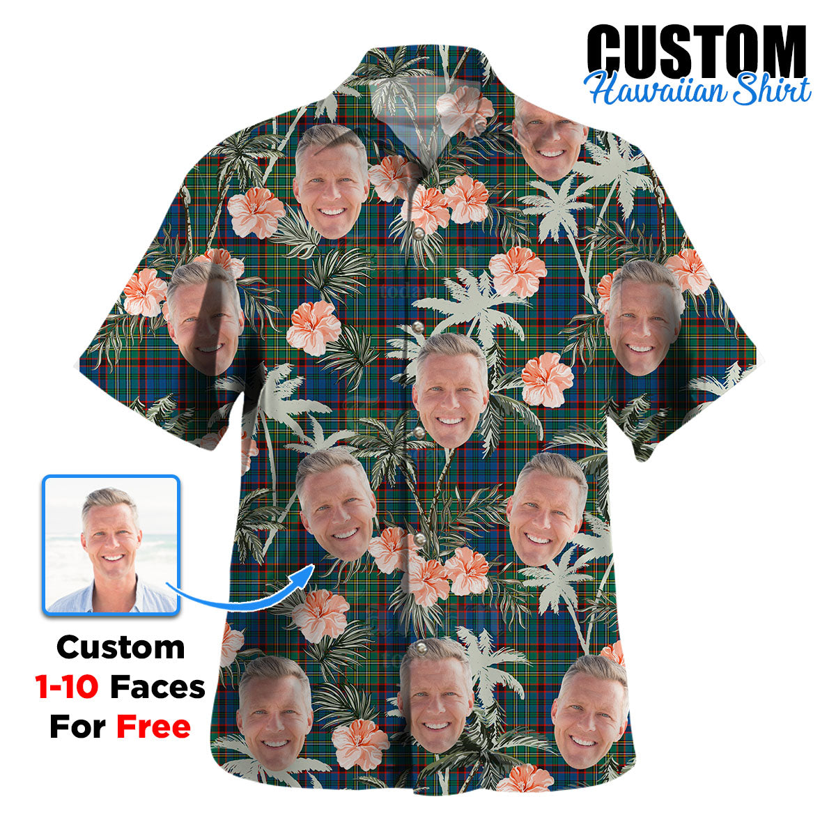 Clan Nicolson Hunting Ancient Tartan Custom Face Hawaiian Shirt – Unisex Gift for Family Members, Summer Party UX88 Nicolson Hunting Ancient Tartan Tartan Hawaii Shirt