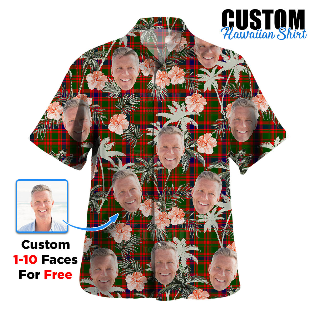 Clan Nithsdale District Tartan Custom Face Hawaiian Shirt – Unisex Gift for Family Members, Summer Party RB77 Nithsdale District Tartan Tartan Hawaii Shirt