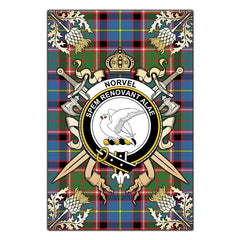 Clan Norvel Tartan Crest Black Garden Flag  - Gold Thistle  WW80 Clan Norvel Tartan Today   