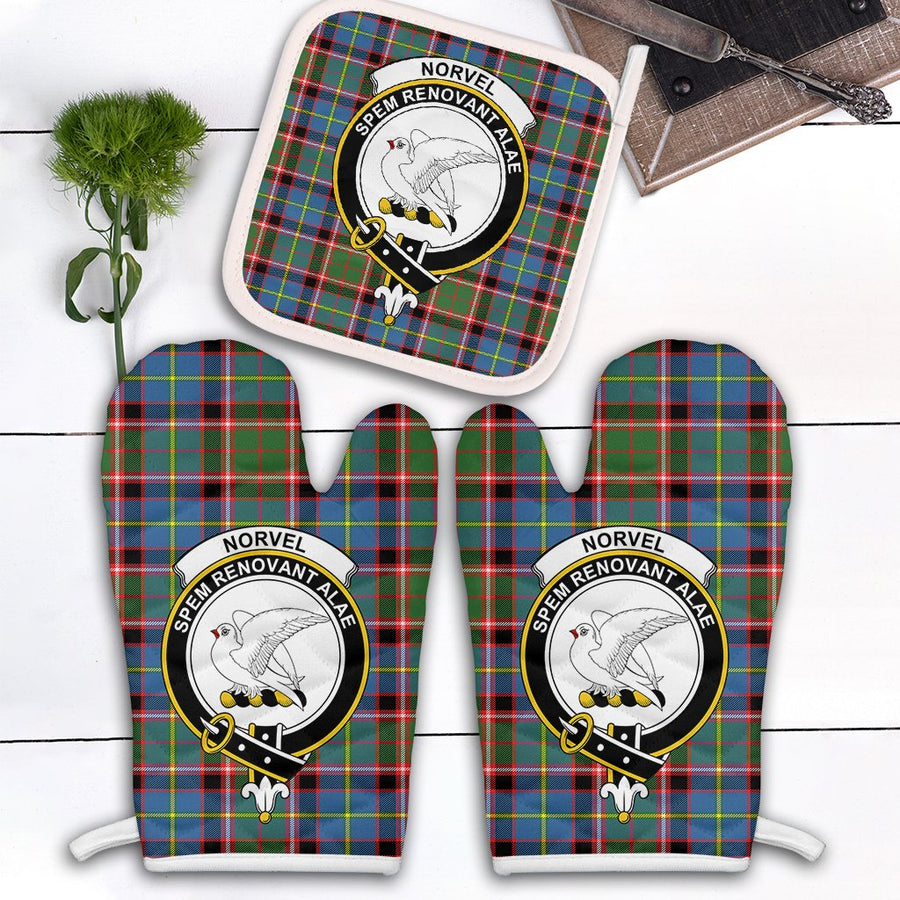 Clan Norvel Tartan Crest Oven Mitt And Pot Holder (2 Oven Mitts + 1 Pot Holder)