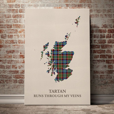 Clan Norvel (Stirling) Tartan Scotland Map Canvas “Tartan Runs Through My Veins” Wall Art NZ23