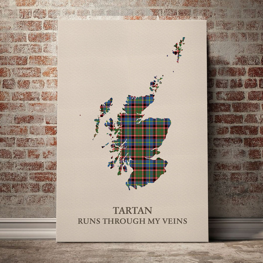 Norvel (Stirling) Tartan Scotland Map Canvas – “Tartan Runs Through My Veins” Wall Art