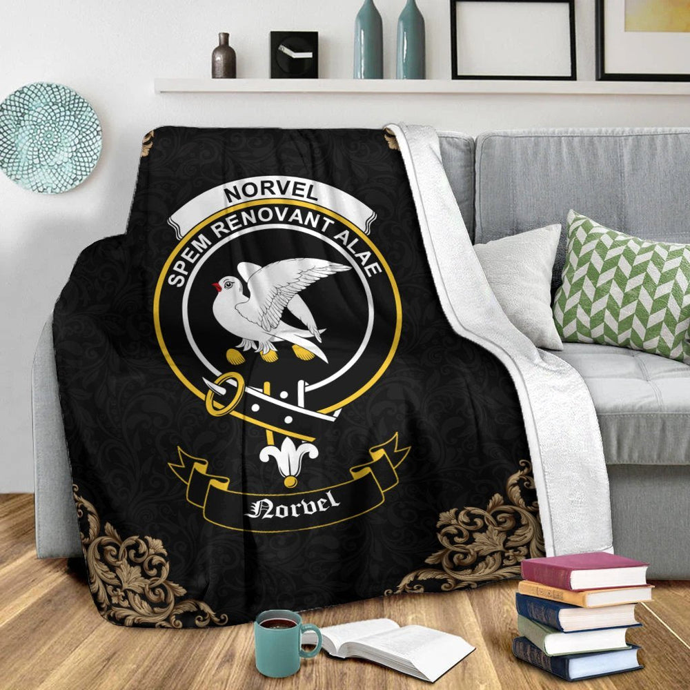 Clan Norvel (or Norvill) Crest Tartan Premium Blanket Black MV34 Clan Norvel Tartan Today   