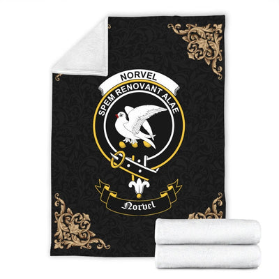 Clan Norvel (or Norvill) Crest Tartan Premium Blanket Black