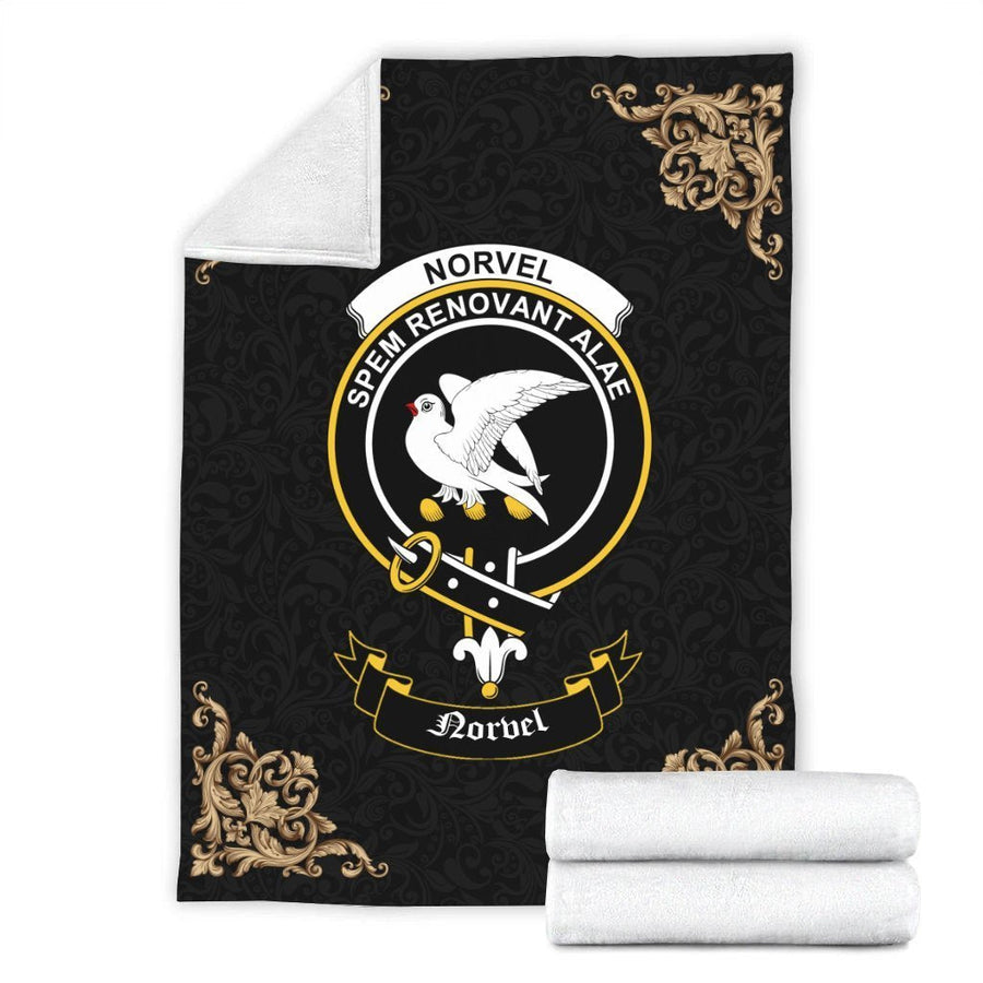 Clan Norvel (or Norvill) Crest Tartan Premium Blanket Black