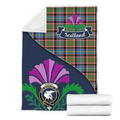 Clan Norvel Tartan Crest Premium Blanket Thistle Style