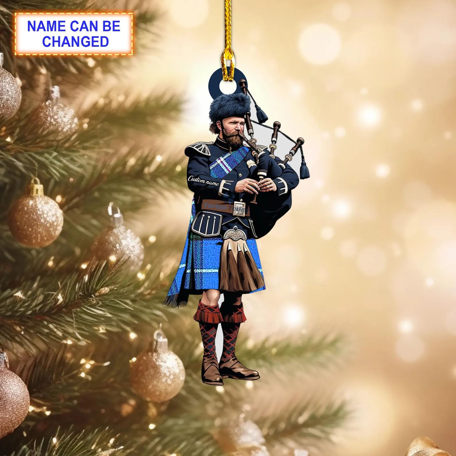 Nova Scotia Modern Tartan Bagpipe Ornament with Custom Name